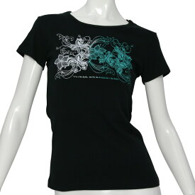 フラダンス フライス 半袖 Tシャツ レディース ハイビスカス＆プルメリア柄 黒地 グラデーション（白〜エメラルド)プリント おしゃれ 人気 ぴったり レッスン おすすめ ネコポス対応可