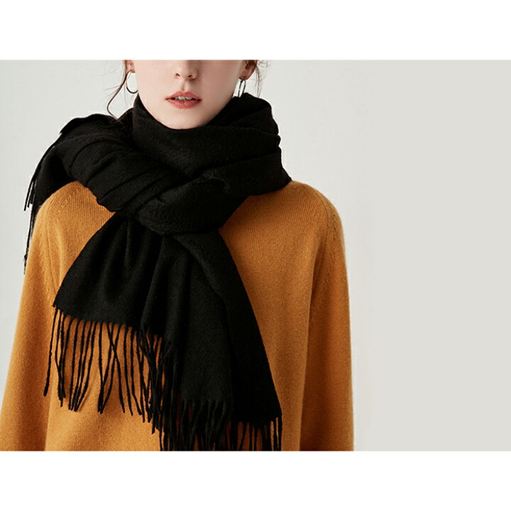 再出品値下70㎝×200超大判 100% カシミヤストールマフラーBLK新品  