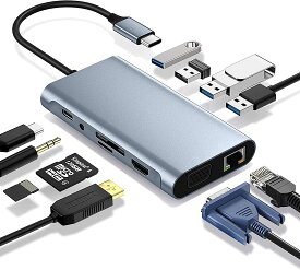 【11-in-1 】Type C ハブ ドッキングステーション 変換アダプタ USB3.0 PD急速充電 HDMI出力 LAN 100W イーサネット 100Mbps 4K対応 USB-C USB-A microSD&SDカード MacBook ProAir用 USBCドック/Dell/iPad Proなど対応 (Gray)