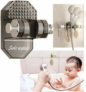 シャワーフック 吸盤 超強力 可動式粘着物 シャワーヘッドホルダー 好きな位置に取り付け可能 穴あけ不要 取り付け簡単 可動 粘着式 繰り返し利用もでき 壁掛け シャワーホルダー 浴室 風