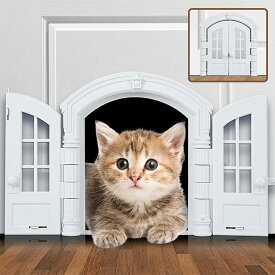 キャットドア ペットドア 簡単設置 工事不要 DIY 猫用出入り口 冷暖房効率アップ 左右両開き 扉開放不要 省エネ設計 トレーニング不要