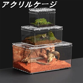 爬虫類ケージ アクリルケージ 爬虫類 飼育ケース 透明 通気ケージ 給餌箱 飼育容器アクリル 飼育ケース 昆虫飼育ケース 爬虫類用飼育ケージ トカゲ/クモ/蛇/蛙/昆虫など適用