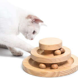 猫おもちゃ 回転ボール ペット用品 遊ぶ盤 ボール ねこ じゃらし玉遊び ぐるぐるタワー 木製おもちゃ ボール 玉知育玩具 運動不足 ストレス解消 3層 猫ちゃん大興奮 留守番対応