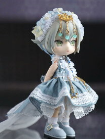 オビツ11 ドール 人形 服 衣装 フェアリースカート フロアレングス プリンセスドレス ドレス&パニエ&髪飾り&ベール&ハンドコサージュ 5点セット アウトフィット オビツ 11cm ob11 ねんどろいど オビツろいど 人形服 人形用服