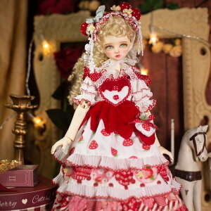 【サイズオーダー可】ロリータ ドール 球体関節人形 BJD 1/3 1/4 1/6 ブライス スーパードルフィー 服 アウトフィット ヴィンテージ ストロベリーミルク ヘッドドレス&ワンピース&スカート&イン
