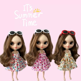 ブライス blythe ワンピース 花柄 サスペンダースカート イエロー/ブルー/ピンク 人形 ネオブライス 服 BJD 球体関節人形