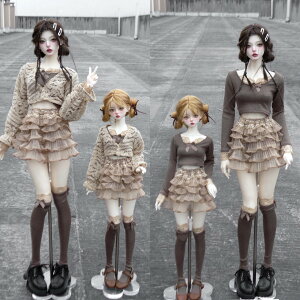 ブラウン 純欲 スカート ドール 球体関節人形 BJD 1/3 1/4 トップス&スカート&カーディガン&ソックス 4点セット スーパードルフィー 服 ドレス セット アウトフィット スカート レース フリル 女