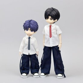 オビツ11 ドール服 1/12 大1/12 1/8 BJD 白シャツ 半袖 長袖 アウトフィット オビツ11 OB11 ザックボディ 阿巳16 阿巳3対応 シャツ&ボトムス&ネクタイ 3点セット アウトフィット オビツ 11cm ob11 ねんどろいど オビツろいど 人形服 人形用服