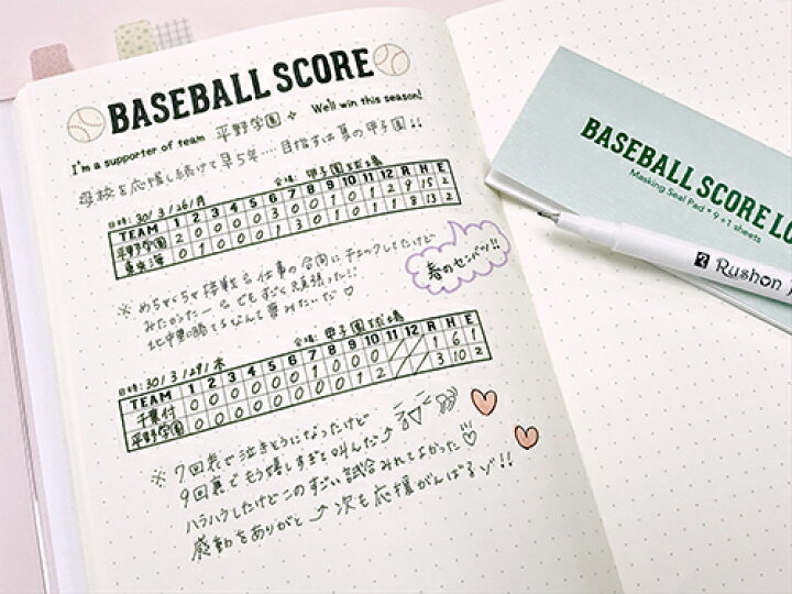 楽天市場 公式 ペンで書き込める マスキングシール 野球ログ 試合 練習 記録 子供 子ども 習い事 野球 クラブ シール My Journal Shop