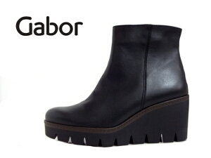 Gabor(ガボール)34.780.27 BLACK ブラック【2023AW】【秋冬新作】レディースショートブーツ ウエッジソールブーツ 美脚ブーツ サイドファスナー付きブーツ ドイツブランド 起毛素材 暖か素材
