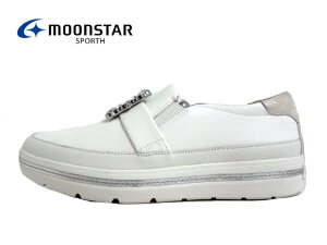 moonstar(ムーンスター)SPORTH(スポルス)SP0712 WHITE/ホワイト【2025SS】【春夏新作】 レディースコンフォー シューズ 本革 幅広 3E 撥水加工 抗菌防臭 ゴム付 スリッポン おしゃれ 母の日 外反母趾