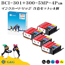 G&G BCI-301(BK/C/M/Y)+BCI-300(PGBK) 顔料 5色×4セット ブラック【残量表示対応】キヤノン 互換インクタンク 送料無料 対応プリンター: Canon PIXUS TS7530