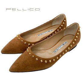 ペリーコ PELLICO パンプス 靴 シューズ スエード ブラウン ゴールド フラットパンプス フラットシューズ スタッズ ギフト プレゼント 送料無料