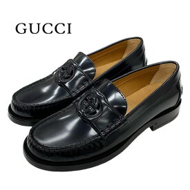 グッチ GUCCI ローファー 革靴 靴 シューズ レザー ブラック 黒 未使用 インターロッキングG ギフト プレゼント 送料無料