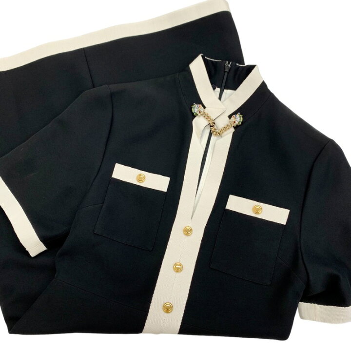 楽天市場】グッチ GUCCI ワンピース ブラック アイボリー 黒 ゴールド  