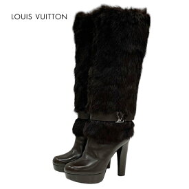 ルイヴィトン LOUIS VUITTON ブーツ ロングブーツ 靴 シューズ ベルト LV金具 レザー ラビットファー ブラウン ギフト プレゼント 送料無料