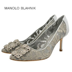 マノロブラニク MANOLO BLAHNIK ハンギシ パンプス パーティーシューズ フォーマルシューズ 靴 シューズ ビジュー レース ファブリック グレー ギフト プレゼント 送料無料