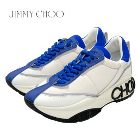 ジミーチュウ JIMMY CHOO RAINE スニーカー 靴 シューズ ナイロン レザー ホワイト ブルー 未使用 ロゴ ギフト プレゼント 送料無料