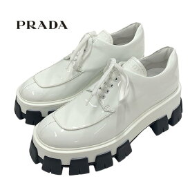プラダ PRADA ローファー 革靴 靴 シューズ パテント ホワイト レースアップシューズ 厚底 プラットフォーム ギフト プレゼント 送料無料