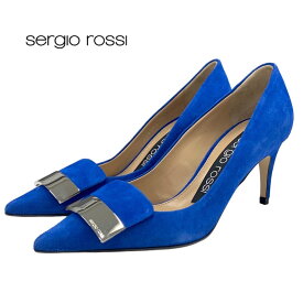 未使用 セルジオロッシ sergio rossi sr1 パンプス 靴 シューズ ロゴプレート スエード ブルー シルバー ギフト プレゼント 送料無料