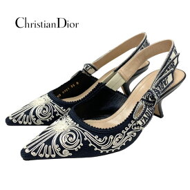 クリスチャンディオール CHRISTIAN DIOR J'ADIOR パンプス 靴 シューズ ファブリック レザー ネイビー サンダル スリングバック 刺繍 ギフト プレゼント 送料無料