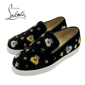 クリスチャンルブタン Christian Louboutin スニーカー スリッポン 靴 シューズ スタッズ スター ワッペン ベロア ブラック 黒 ギフト プレゼント 送料無料