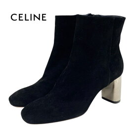 未使用 セリーヌ CELINE ブーツ ショートブーツ 靴 シューズ バンバン メタルヒール スエード ブラック 黒 シルバー ギフト プレゼント 送料無料