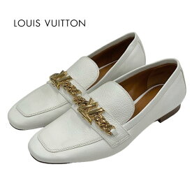 未使用 ルイヴィトン LOUIS VUITTON ローファー 革靴 靴 シューズ チェーン LV金具 レザー ホワイト ゴールド ギフト プレゼント 送料無料