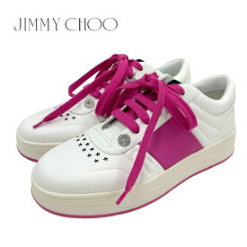 未使用 ジミーチュウ JIMMY CHOO HAWAII スニーカー 靴 シューズ スター ラインストーン ロゴ レザー ホワイト ピンク ギフト プレゼント 送料無料