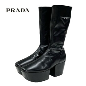 プラダ PRADA ブーツ ロングブーツ ミドルブーツ 靴 シューズ ロゴ プラットフォーム レザー ブラック 黒 ギフト プレゼント 送料無料