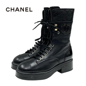 シャネル CHANEL ブーツ ショートブーツ 靴 シューズ ココマーク レースアップ ラムスキン パテント ブラック 黒 ギフト プレゼント 送料無料