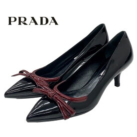 プラダ PRADA パンプス 靴 シューズ リボン パテント ブラック ボルドー ギフト プレゼント 送料無料