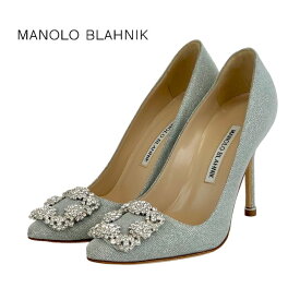 マノロブラニク MANOLO BLAHNIK ハンギシ パンプス ファブリック シルバー パーティーシューズ フォーマルシューズ ビジュー ラメ グリッター ギフト プレゼント 送料無料