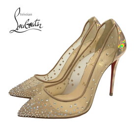 クリスチャンルブタン Christian Louboutin FOLLIES STRASS パンプス メッシュ パテント ベージュ 未使用 ラインストーン メタリック パーティーシューズ ギフト プレゼント 送料無料