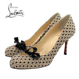 未使用 クリスチャンルブタン Christian Louboutin VINODO パンプス 靴 シューズ リボン レース ベージュ ギフト プレゼント 送料無料