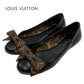 ルイヴィトン LOUIS VUITTON モノグラム フラットシューズ バレエシューズ フラットパンプス 靴 シューズ リボン レザー ブラック ギフト プレゼント 送料無料