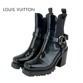 ルイヴィトン LOUIS VUITTON ブーツ ショートブーツ 靴 シューズ レザー ブラック 黒 アンクルブーツ LV金具 サイドゴア ベルト