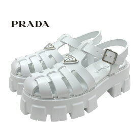 プラダ PRADA モノリス サンダル 靴 シューズ ラバー ホワイト 未使用 トライアングルロゴ