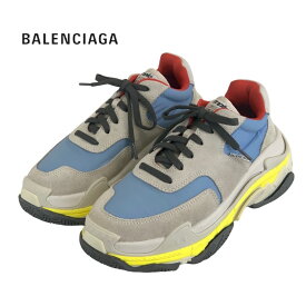 バレンシアガ BALENCIAGA トリプルS スニーカー 靴 シューズ スエード ファブリック グレー ブルー イエロー ロゴ