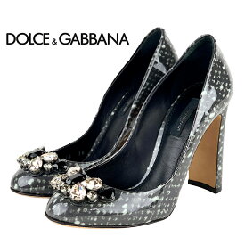 ドルチェアンドガッバーナ DOLCE&GABBANA パンプス 靴 シューズ パテント ブラック ホワイト ビジュー ツイード調