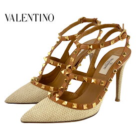 ヴァレンティノ VALENTINO パンプス 靴 シューズ ストロー レザー ベージュ ブラウン ゴールド パーティーシューズ サンダル