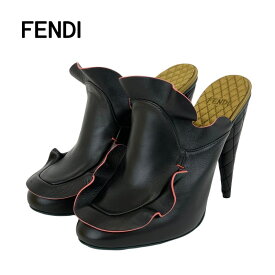 フェンディ FENDI パンプス 靴 シューズ レザー ブラック ミュール サンダル サボ フリル