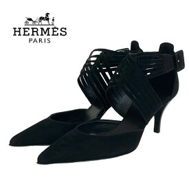 エルメス HERMES パンプス 靴 シューズ スエード ブラック 黒 未使用 クロスストラップ