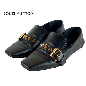 ルイヴィトン LOUIS VUITTON ローファー 革靴 靴 シューズ レザー ブラック フラットシューズ モノグラム ベルト