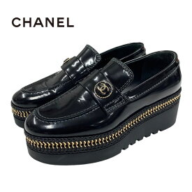 シャネル CHANEL ローファー 革靴 靴 シューズ レザー ブラック 黒 ココマーク ジップ 厚底