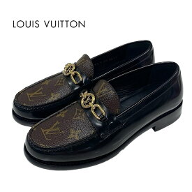 ルイヴィトン LOUIS VUITTON チェスライン モノグラム ローファー 革靴 靴 シューズ レザー ブラック ブラウン ゴールド LVサークル チェーン