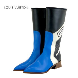 ルイヴィトン LOUIS VUITTON フラッグスライン ブーツ ロングブーツ 靴 シューズ レザー ブルー ブラック ホワイト ロゴ