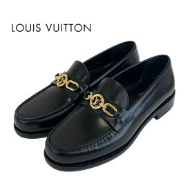 ルイヴィトン LOUIS VUITTON オルセーライン ローファー 革靴 靴 シューズ レザー ブラック 黒 ゴールド 未使用 LV金具 チェーン