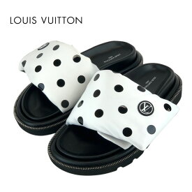 ルイヴィトン LOUIS VUITTON プールピローライン サンダル 靴 シューズ サテン ホワイト ブラック 未使用 フラットサンダル ミュール ドット