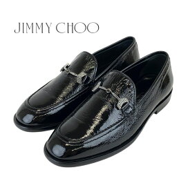 ジミーチュウ JIMMY CHOO ローファー 革靴 靴 シューズ パテント ブラック 黒 未使用 フラットシューズ ラインストーン シワ加工